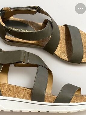 Adrienne Vittadini Olive Green Cork Platform Sandals